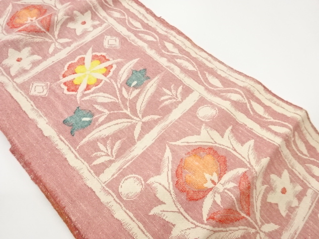 手織り真綿紬草花模様織出し名古屋帯